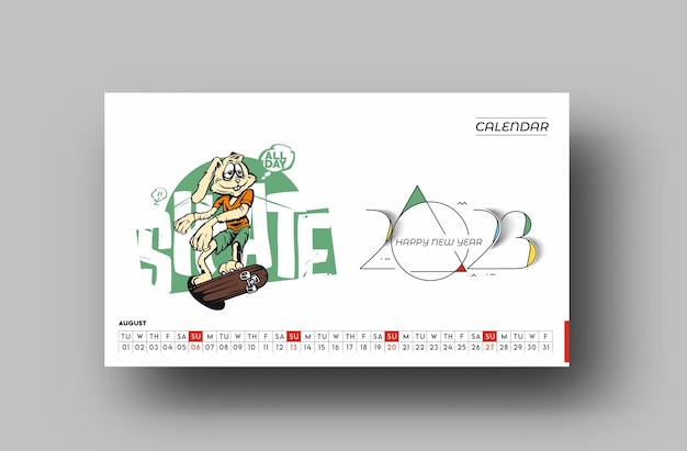 Free vector 2023 calendar happy new year august design pattern