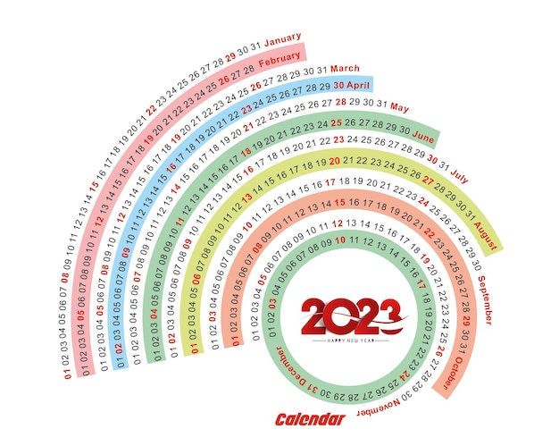 Vettore gratuito calendario 2023 felice anno nuovo cerchio design pattern