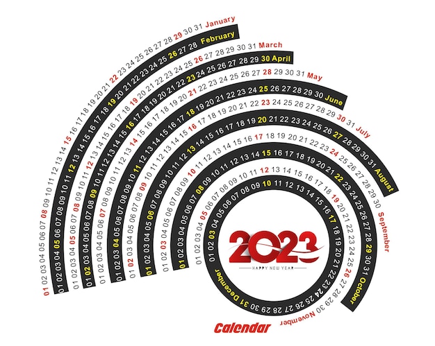 Vettore gratuito calendario 2023 felice anno nuovo cerchio design pattern