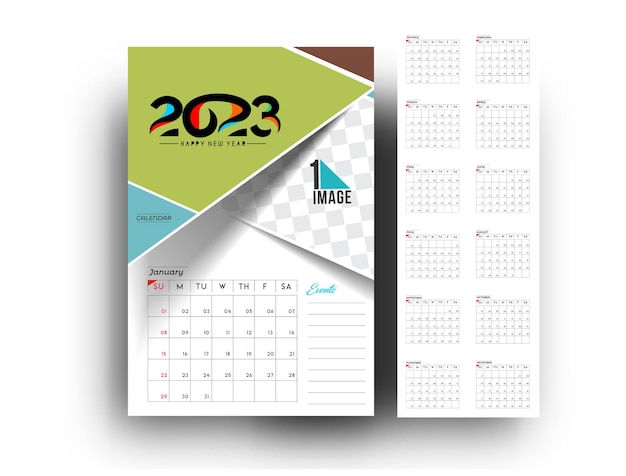 Calendario 2023 felice anno nuovo design illustrazione vettoriale