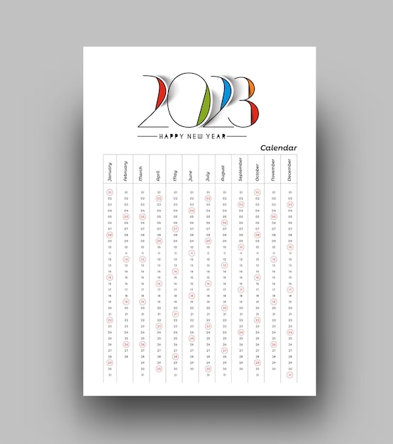 Vettore gratuito calendario 2023 felice anno nuovo design