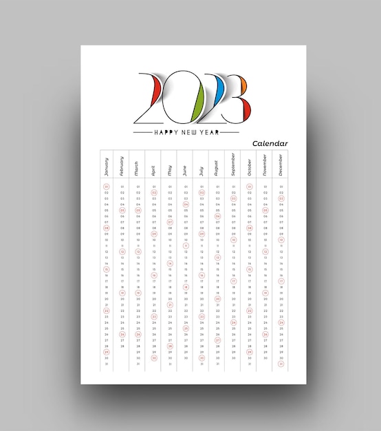 Calendario 2023 felice anno nuovo design