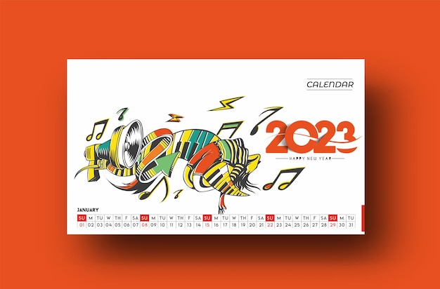 2023 calendar happy new year january design pattern