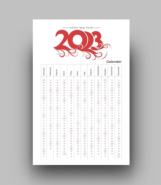 2023 カレンダー新年あけましておめでとうございますテンプレート デザイン