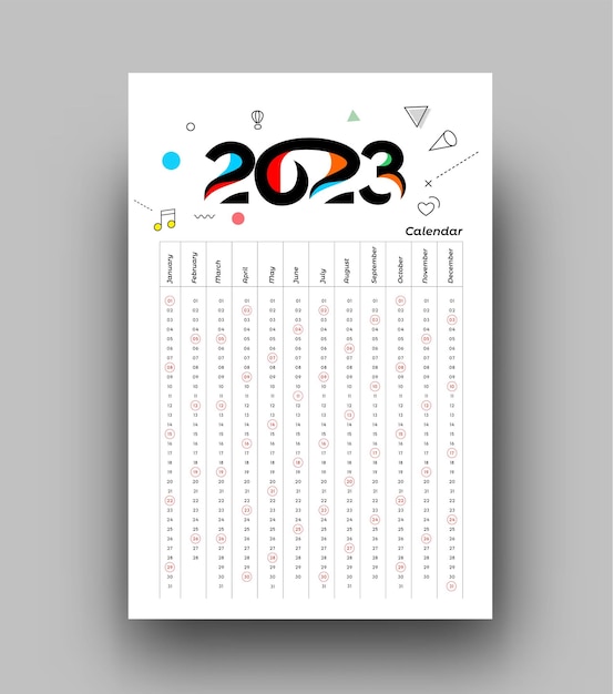 Vettore gratuito calendario 2023 felice anno nuovo modello design