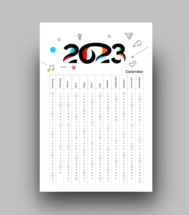 無料Vector 2023 カレンダー新年あけましておめでとうございますテンプレート デザイン