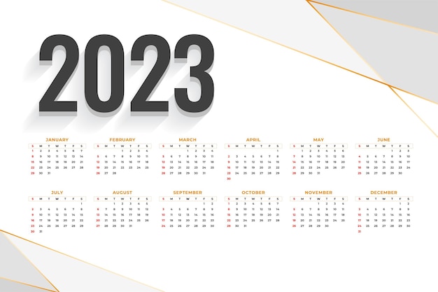 Free vector 2023 elegant calendar template in with golden lines