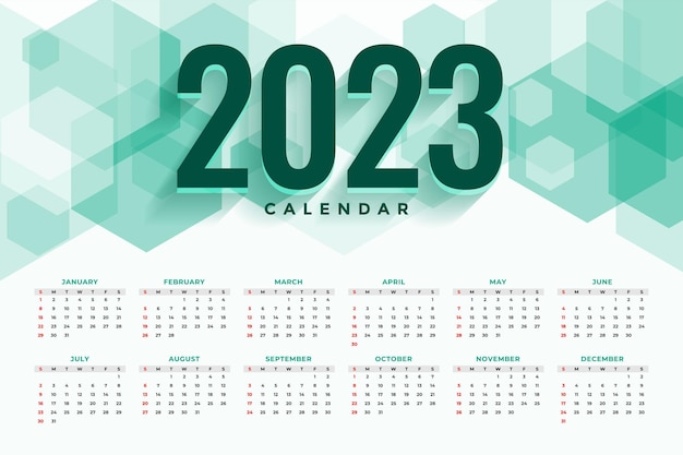 Free vector 2023 event calendar template with hexagonal design