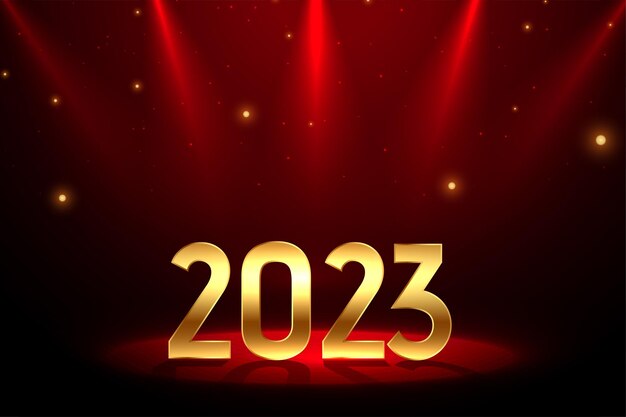 免费矢量2023黄金文本在舞台上聚光灯新年红色条幅