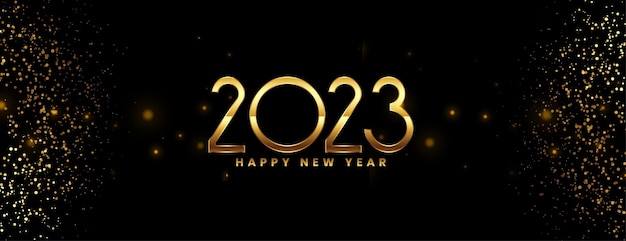 Banner di felice anno nuovo 2023 con effetto glitter dorato