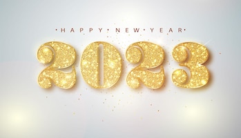 免费矢量2023新年快乐黄金数字设计贺卡的闪亮的五彩纸屑黄金闪光模式