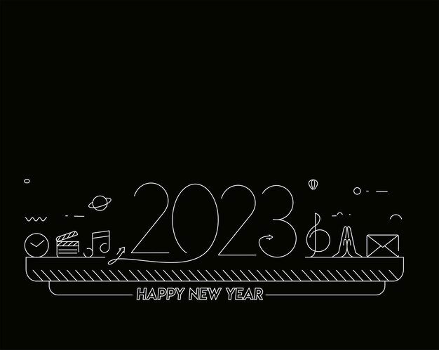 2023 Happy New Year Text with music icons Design Patter Vector illustration