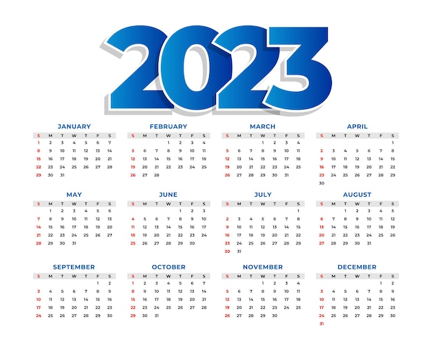 Vettore gratuito sfondo del calendario del nuovo anno 2023 in stile minimal