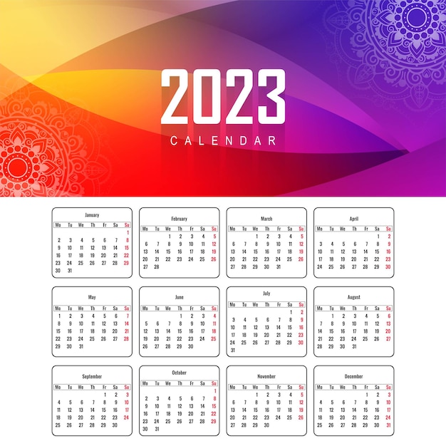 2023 new year calendar template in business style wave design