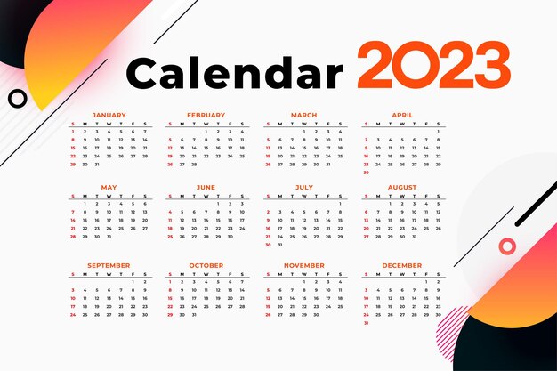 モダンなスタイルの 2023 年カレンダー テンプレート
