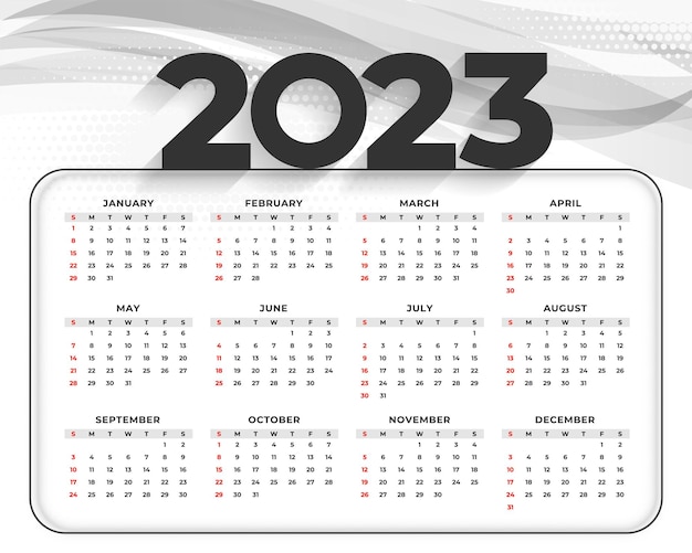 Calendario del nuovo anno 2023 in stile onda