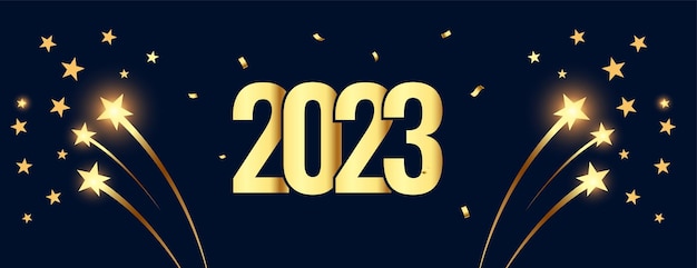 Vettore gratuito banner di celebrazione del nuovo anno 2023 con stella che scoppia