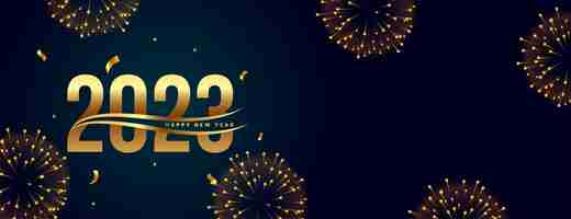 Free vector 2023 new year celebration banner with firework and confetti effect