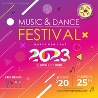 Vettore gratuito manifesto del volantino dell'evento della festa di musica di natale del nuovo anno 2023 per i social media