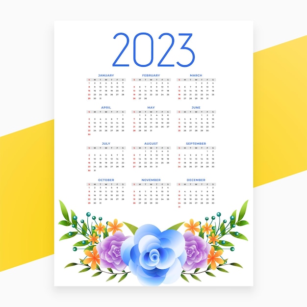 Free vector 2023 new year decorative calendar layout