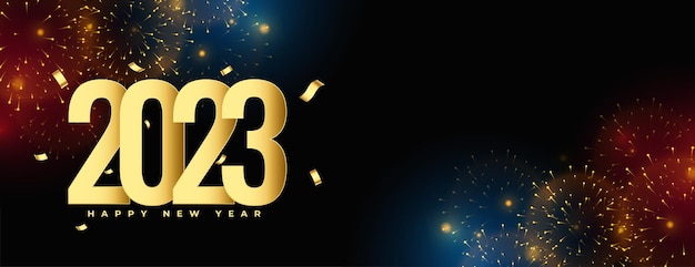 Vettore gratuito 2023 banner di celebrazione del nuovo anno con fuochi d'artificio