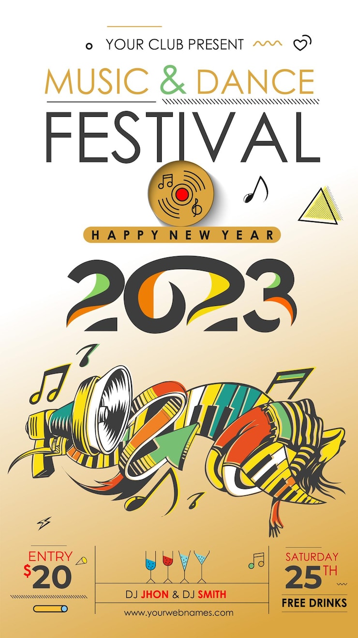 Free Vector 2023 new year music party event flyer poster for social media post