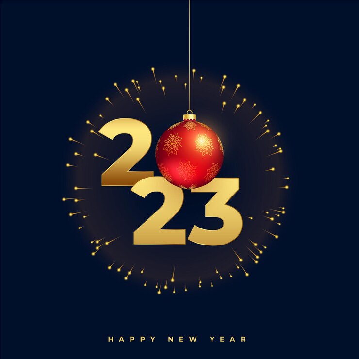 मुफ़्त वेक्टर 2023 new year occasion banner with christmas bauble and firework design vector illustration