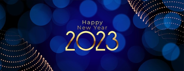 Free vector 2023 new year party poster with bokeh and light effect