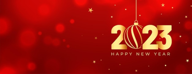 Free vector 2023 new year shiny red banner with bokeh effect