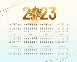 免费矢量2023办公室日历模板与金色的花朵图案