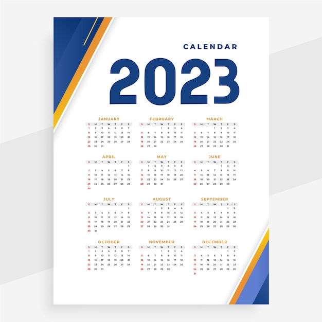 인쇄 가능한 스타일 벡터의 2023년 종이 달력 레이아웃