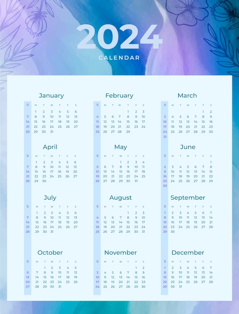 無料ベクター 2024年カレンダー