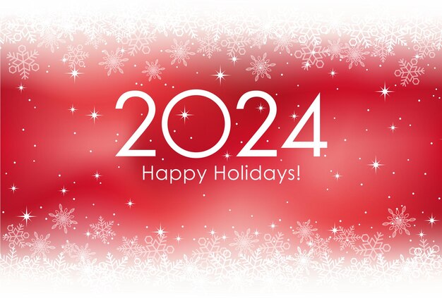 Free vector 2024 christmas and new years greeting card with snowflakes on a red background vector illustration