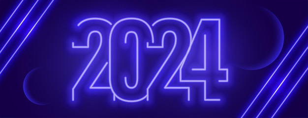 2024 glowing lettering new year eve banner in neon style vector