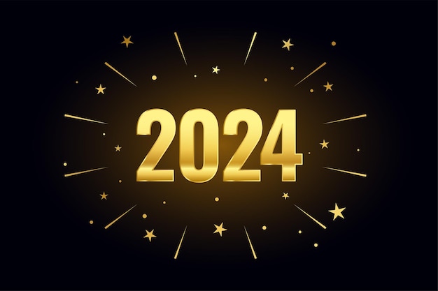 Free vector 2024 golden lettering dark background with bursting star design vector