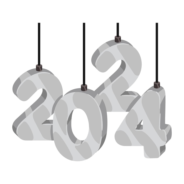 Бесплатное векторное изображение 2024 подвешенный номер изолированный иллюстрационный дизайн