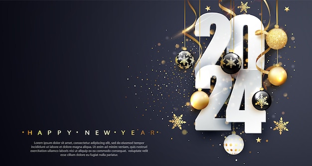 2024 Happy new year Happy New Year Banner with numbers date 2022 Dark background Vector illustration