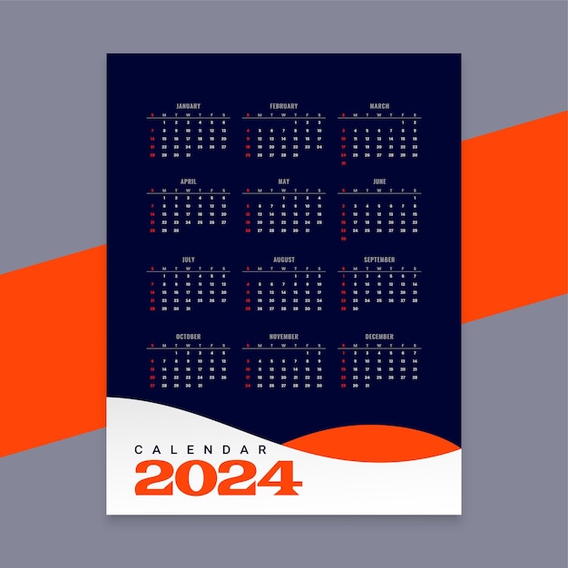 Бесплатное векторное изображение Ежемесячный планировщик календаря на 2024 год, вектор дизайна на всю страницу для печати