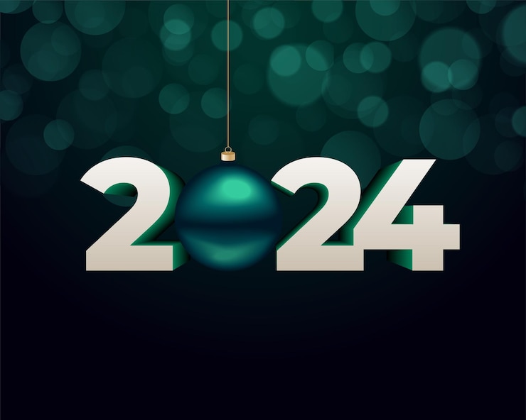 Free Vector 2024 new year bauble background with bokeh effect vector