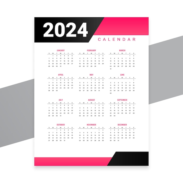 Vettore gratuito layout del calendario del nuovo anno 2024 con il vettore dei mesi e delle date