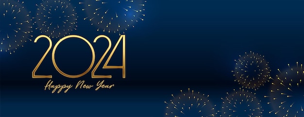 Vettore gratuito banner di celebrazione della vigilia del capodanno del 2024 con vetore di fuoco d'artificio