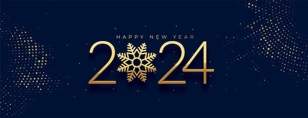 Free vector 2024 new year eve invitation poster with golden snowflake vector