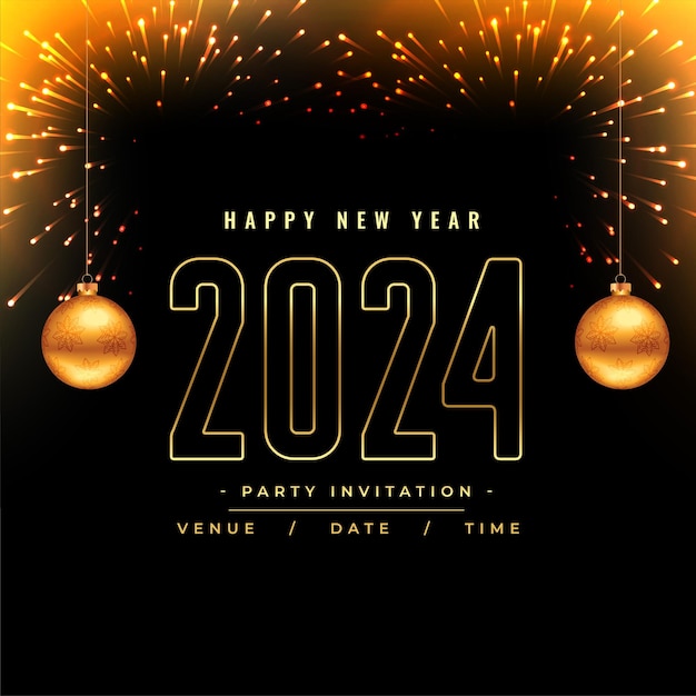 Free vector 2024 new year firework celebration background with realistic bauble design vector