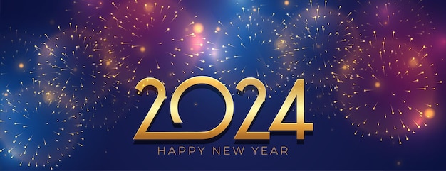 Free vector 2024 new year wishes banner with firework celebration vector