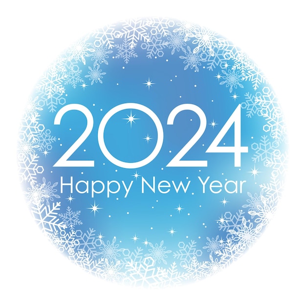 Free vector 2024 new years vector blue round greeting symbol with snowflakes vector illustration