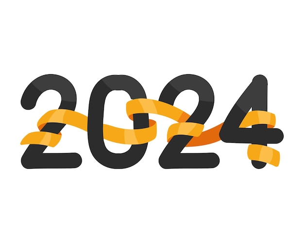 2024 number with ribbon design isolated