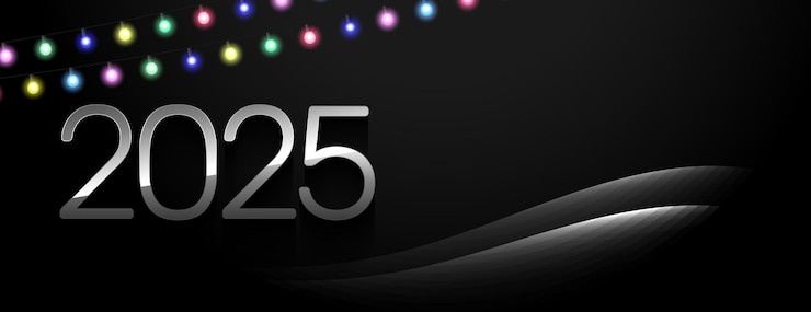 Free Vector 2025 new year dark banner with glowing light design
