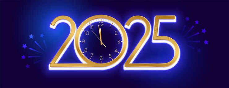 Free Vector 2025 new year eve clock banner with firework decor