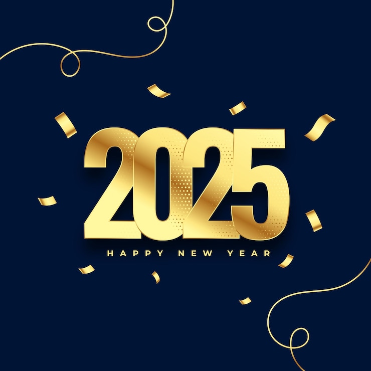 Free Vector 2025 new year event background with golden confetti
