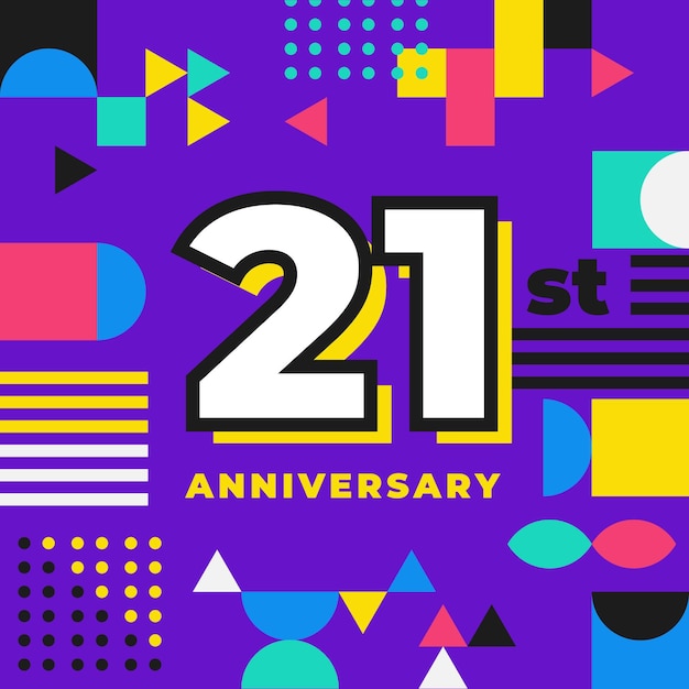 21 anniversary background with geometrical shapes